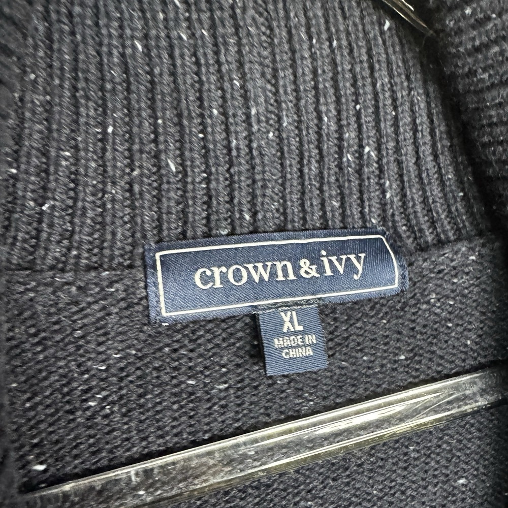 Mens Navy Blue Button Up Shawl Cardigan  Sweater Size XL Grandpa Academia Speckl - Picture 2 of 5